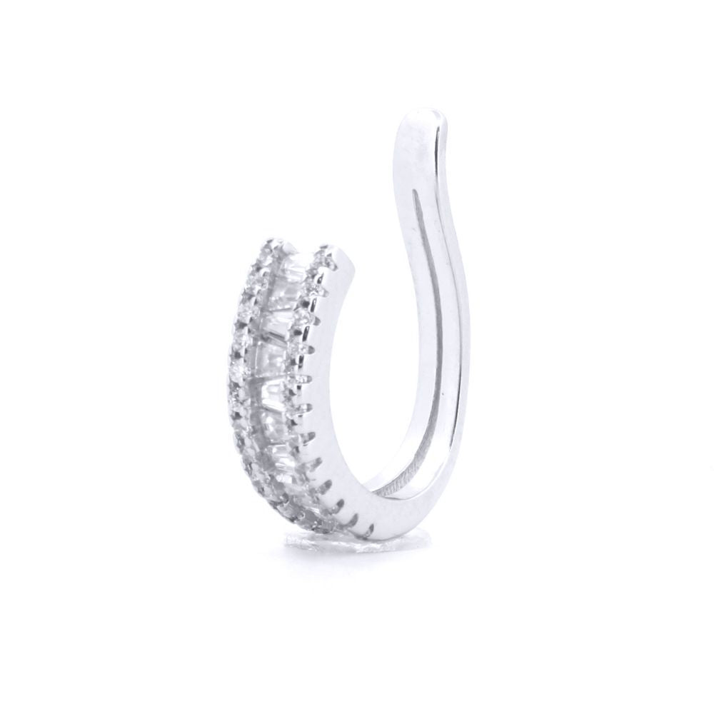 Silver  Trapezoid CZ J hook Eternity Slip-on Helix Cuff Earrings - AEC014