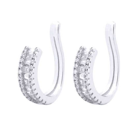 Silver  Trapezoid CZ J hook Eternity Slip-on Helix Cuff Earrings - AEC014