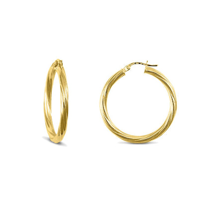 Gold-plated Sterling Silver  Twist Hoop Earrings 3mm 30mm - AER001D-GP
