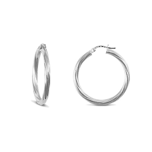 Sterling Silver  Twist Hoop Earrings 3mm 30mm - AER001D