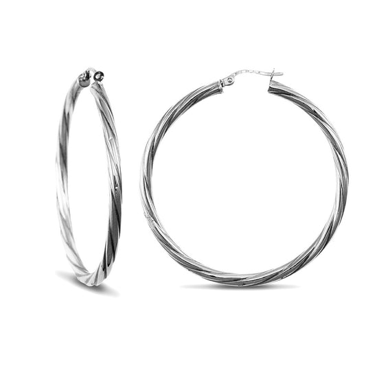 Sterling Silver  Twist Hoop Earrings - 3mm - 4.5cm - AER001F