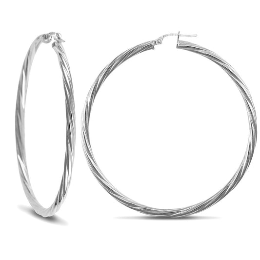 Sterling Silver  Twist Hoop Earrings - 3mm - 5.5cm - AER001G