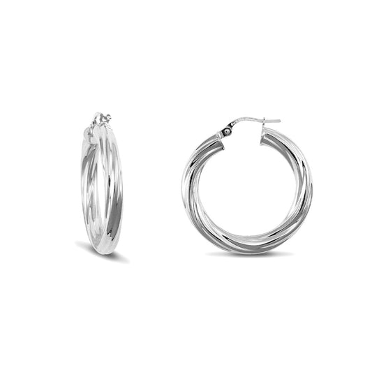 Sterling Silver  Twist Hoop Earrings - 4mm - 2.7cm - AER002B