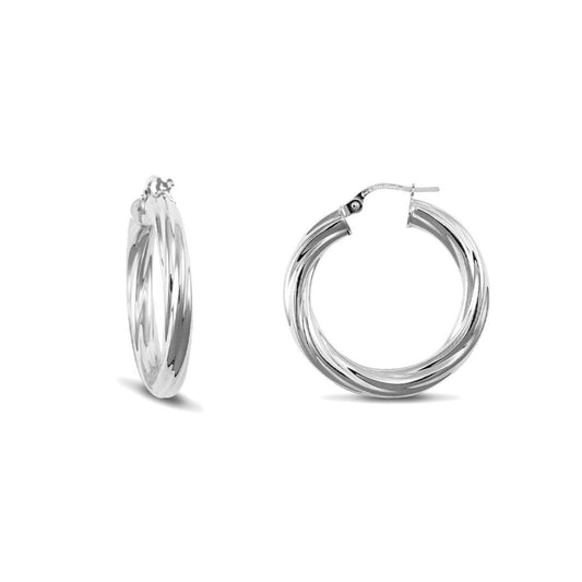 Sterling Silver  Twist Hoop Earrings - 4mm - 2.7cm - AER002B