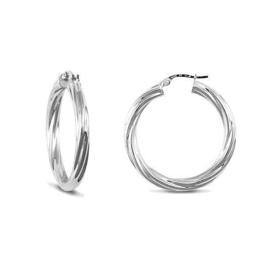 Sterling Silver  Twist Hoop Earrings - 4mm - 3.3cm - AER002C