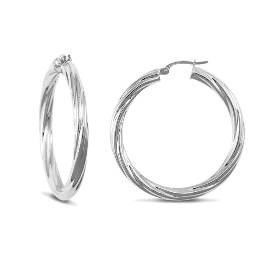 Sterling Silver  Twist Hoop Earrings - 4mm - 3.7cm - AER002D