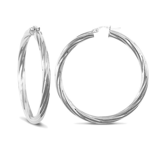 Sterling Silver  Twist Hoop Earrings - 4mm - 4.6cm - AER002E