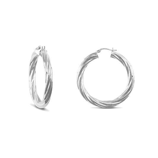 Sterling Silver  Twist Hoop Earrings - 5mm - 3.8cm - AER003D