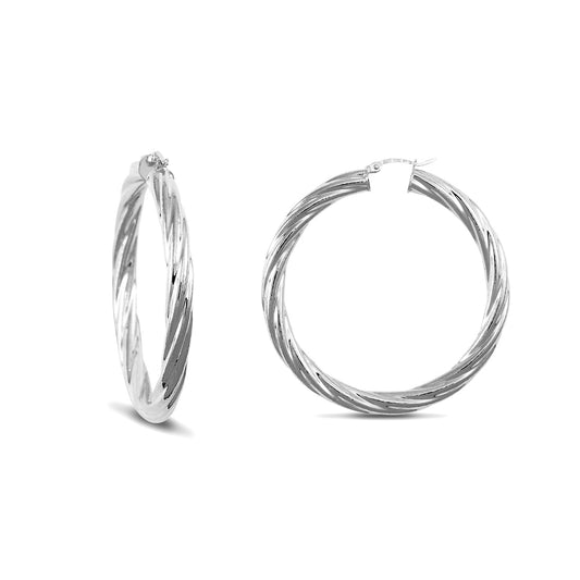 Sterling Silver  Twist Hoop Earrings - 5mm - 4.9cm - AER003E