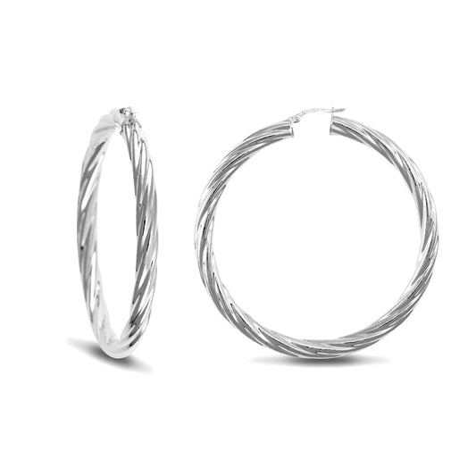 Sterling Silver  Twist Hoop Earrings - 5mm - 5.9cm - AER003F