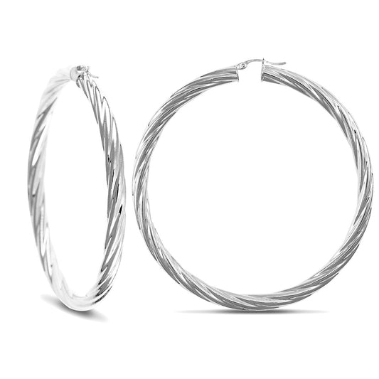 Sterling Silver  Twist Hoop Earrings - 5mm - 6.9cm - AER003G