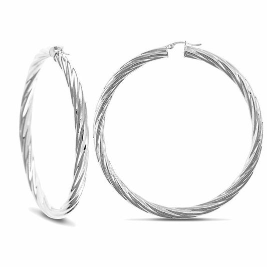 Sterling Silver  Twist Hoop Earrings - 5mm - 6.9cm - AER003G