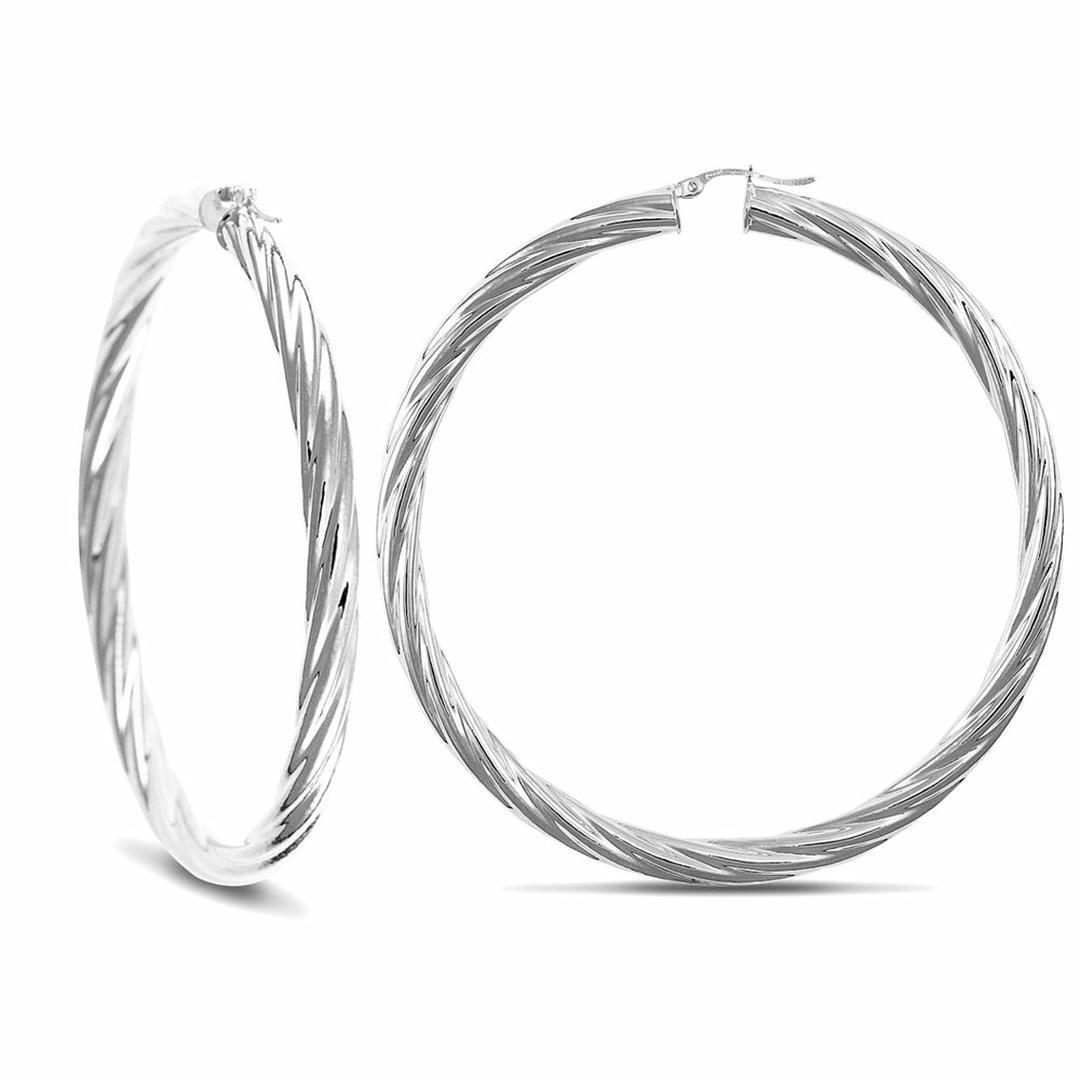 Sterling Silver  Twist Hoop Earrings - 5mm - 6.9cm - AER003G