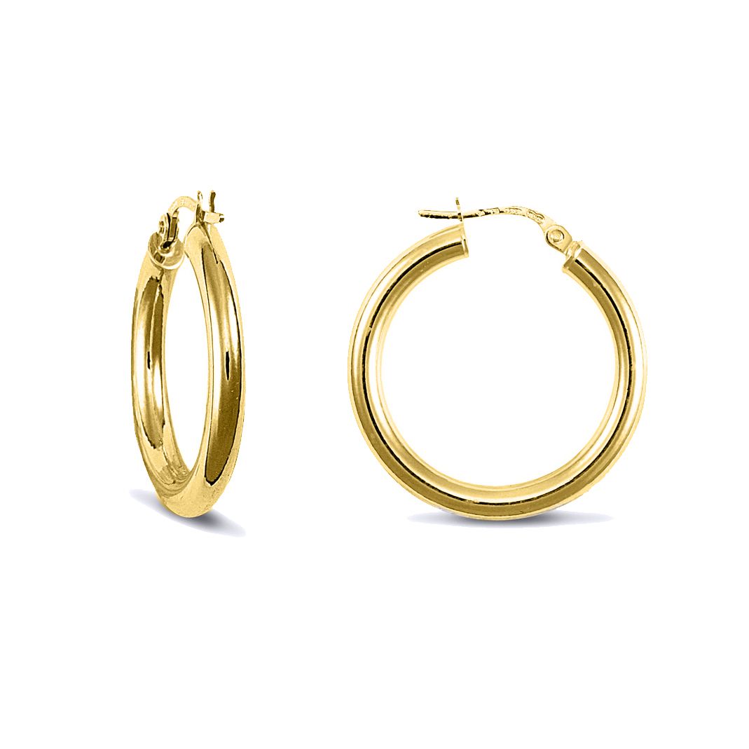 Gold-plated Sterling Silver  Polished Hoop Earrings 3mm 25mm - AER006B-GP
