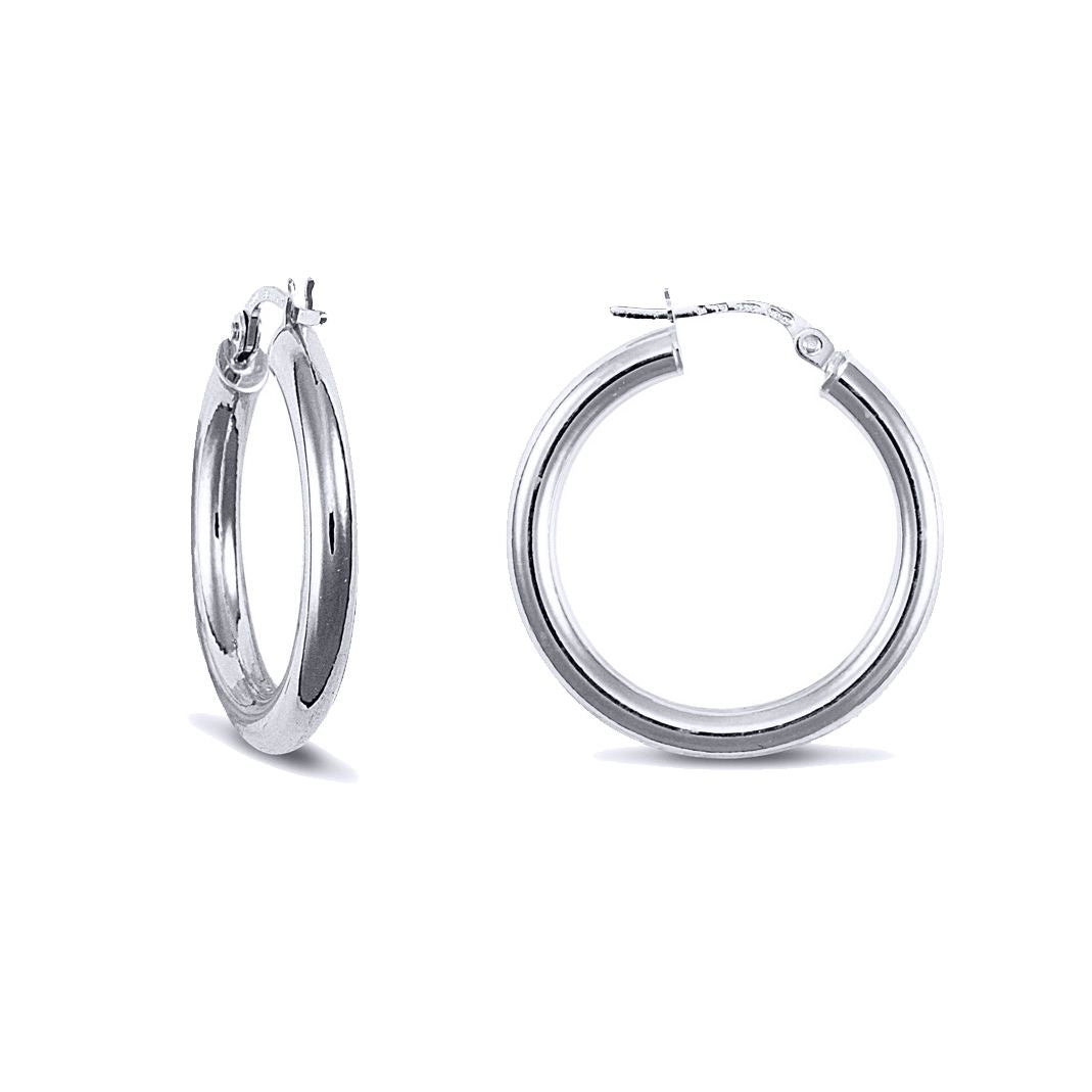 Sterling Silver  Polished Hoop Earrings 3mm 25mm - AER006B