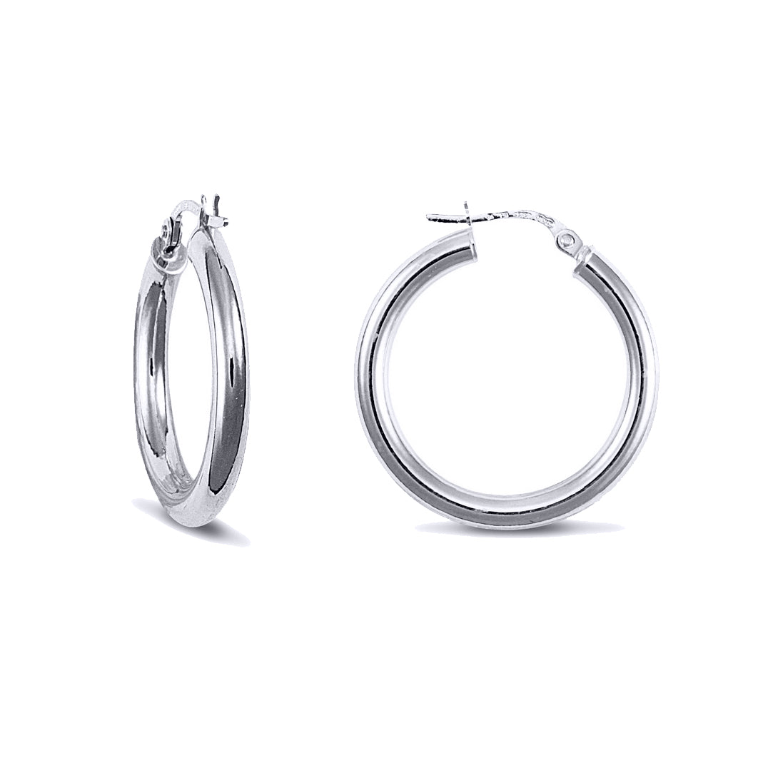 Sterling Silver  Polished Hoop Earrings - 3mm - 2.5cm - AER006B