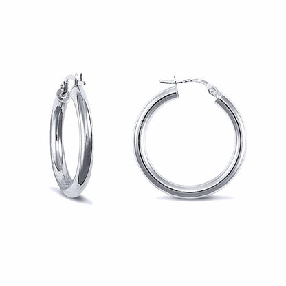 Sterling Silver  Polished Hoop Earrings 3mm 25mm - AER006B