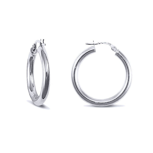 Sterling Silver  Polished Hoop Earrings 3mm 25mm - AER006B