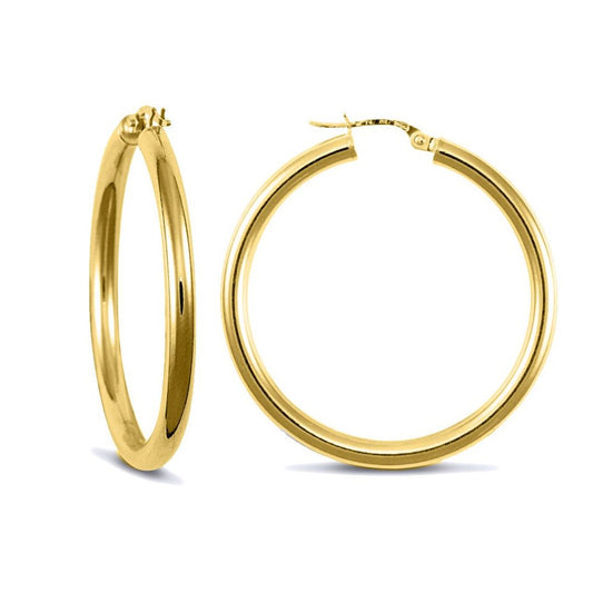 Gold-plated Sterling Silver  Polished Hoop Earrings 3mm 35mm - AER006D-GP