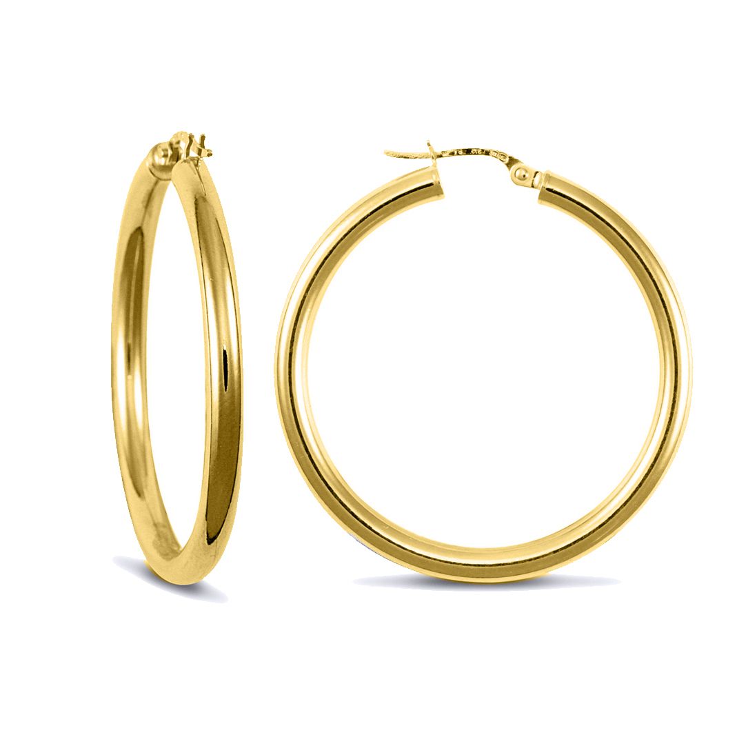 Gold-plated Sterling Silver  Polished Hoop Earrings 3mm 35mm - AER006D-GP