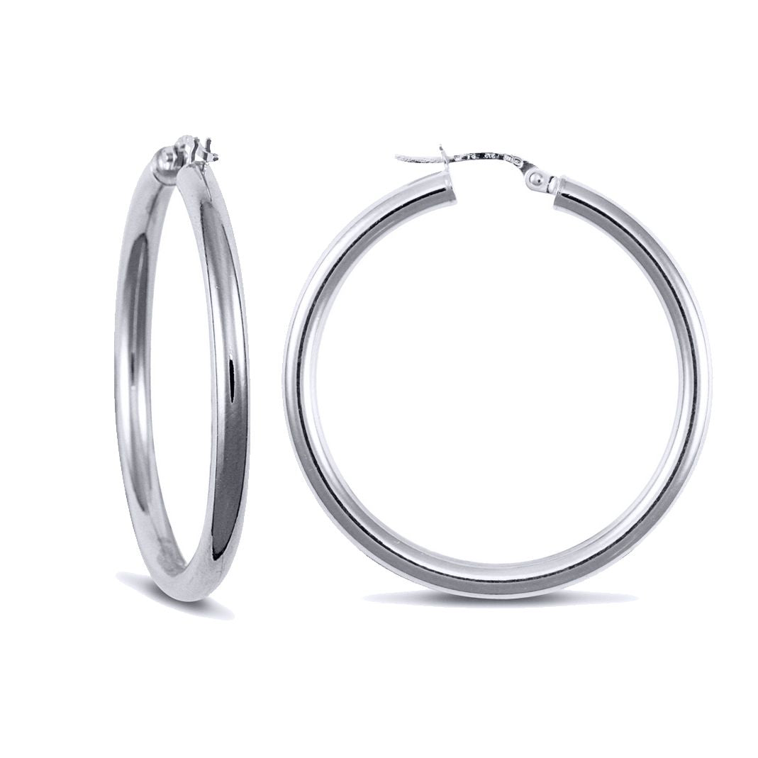 Sterling Silver  Polished Hoop Earrings 3mm 35mm - AER006D
