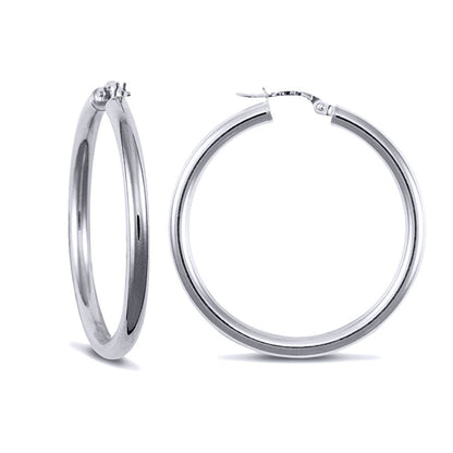 Sterling Silver  Polished Hoop Earrings 3mm 35mm - AER006D