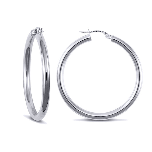 Sterling Silver  Polished Hoop Earrings - 3mm - 3.5cm - AER006D