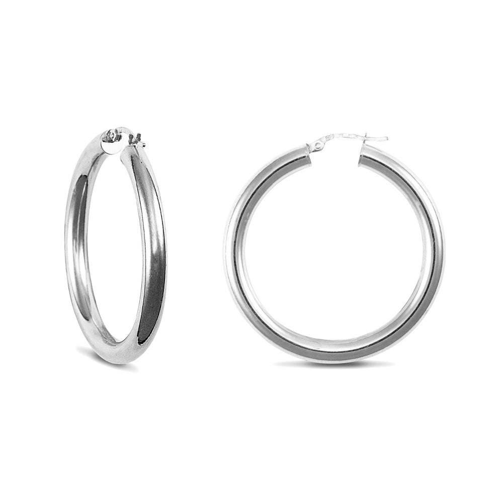 Sterling Silver  Polished Hoop Earrings - 4mm - 3.7cm - AER007C