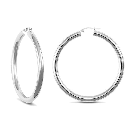 Sterling Silver  Polished Hoop Earrings - 4mm - 4.6cm - AER007D