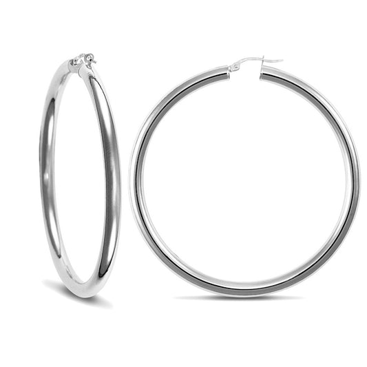 Sterling Silver  Polished Hoop Earrings - 4mm - 5.7cm - AER007E