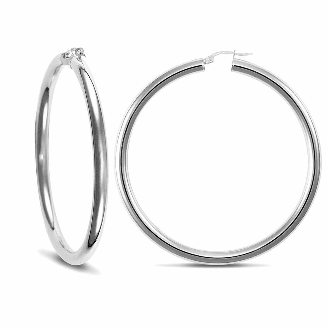 Sterling Silver  Polished Hoop Earrings - 4mm - 5.7cm - AER007E