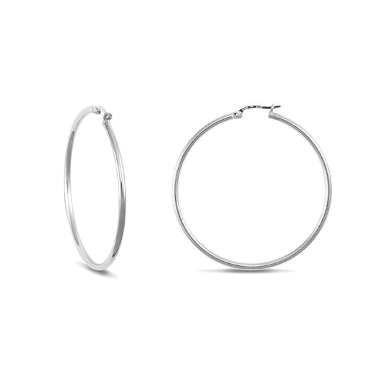 Sterling Silver  Polished Hoop Earrings - 2mm - 4.3cm - AER008A