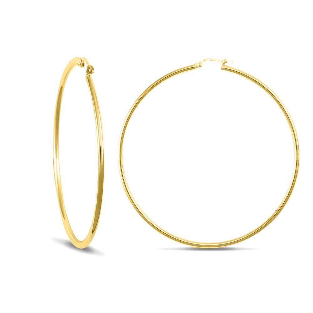 Gold-plated Sterling Silver  Polished Hoop Earrings 2mm 63mm - AER008B-GP