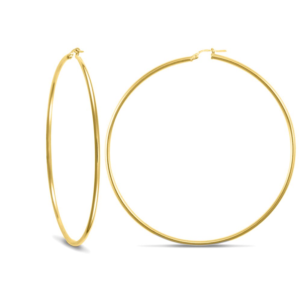 Gold-plated Sterling Silver  Polished Hoop Earrings 2mm 72mm - AER008C-GP