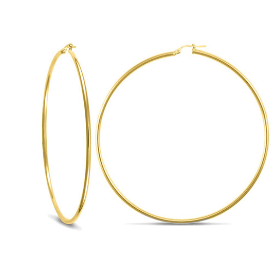 Gold-plated Sterling Silver  Polished Hoop Earrings 2mm 72mm - AER008C-GP