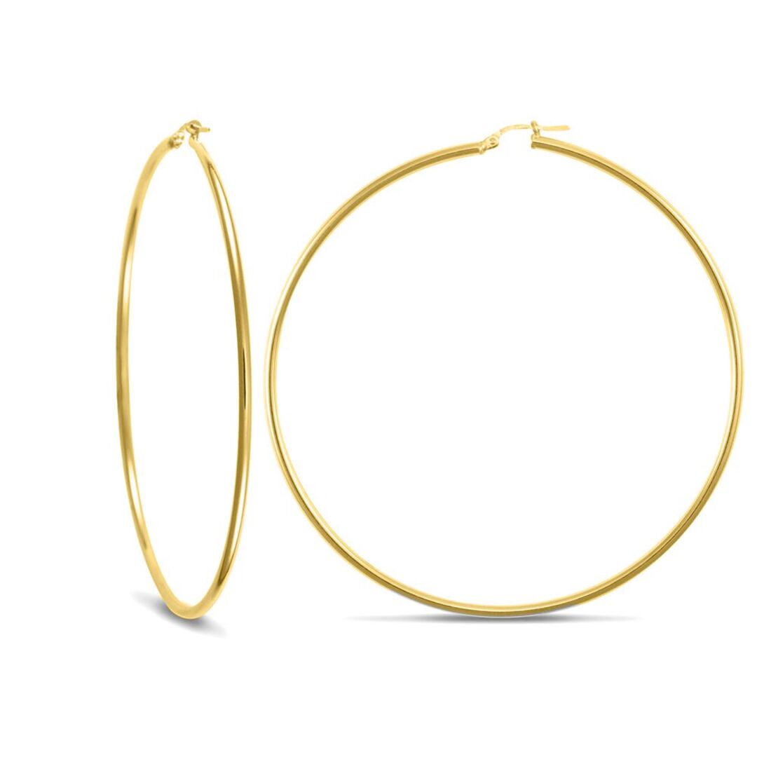 Gold-plated Sterling Silver  Polished Hoop Earrings 2mm 72mm - AER008C-GP