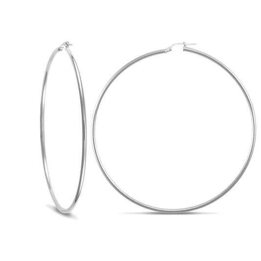 Sterling Silver  Polished Hoop Earrings - 2mm - 7.2cm - AER008C