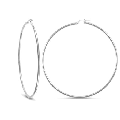 Sterling Silver  Polished Hoop Earrings 2mm 72mm - AER008C