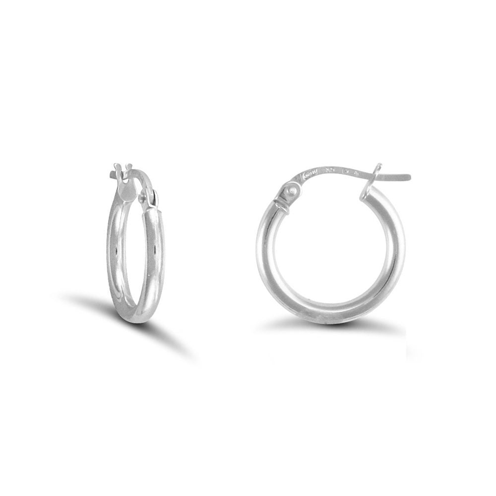 Sterling Silver  Polished Hoop Earrings 2mm 14mm - AER009A