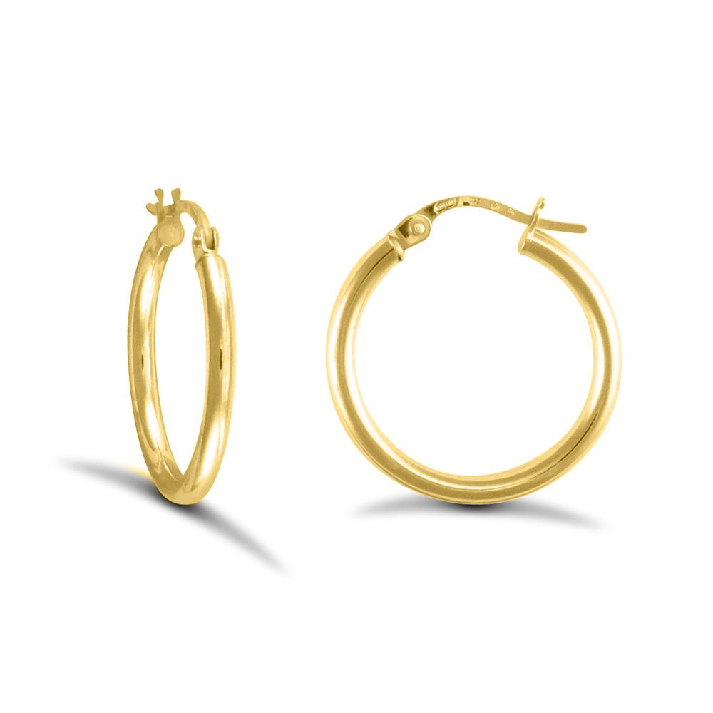 Gold-plated Sterling Silver  Polished Hoop Earrings 2mm 19mm - AER009B-GP