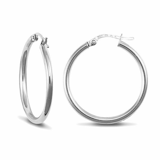 Sterling Silver  Polished Hoop Earrings 2mm 24mm - AER009C
