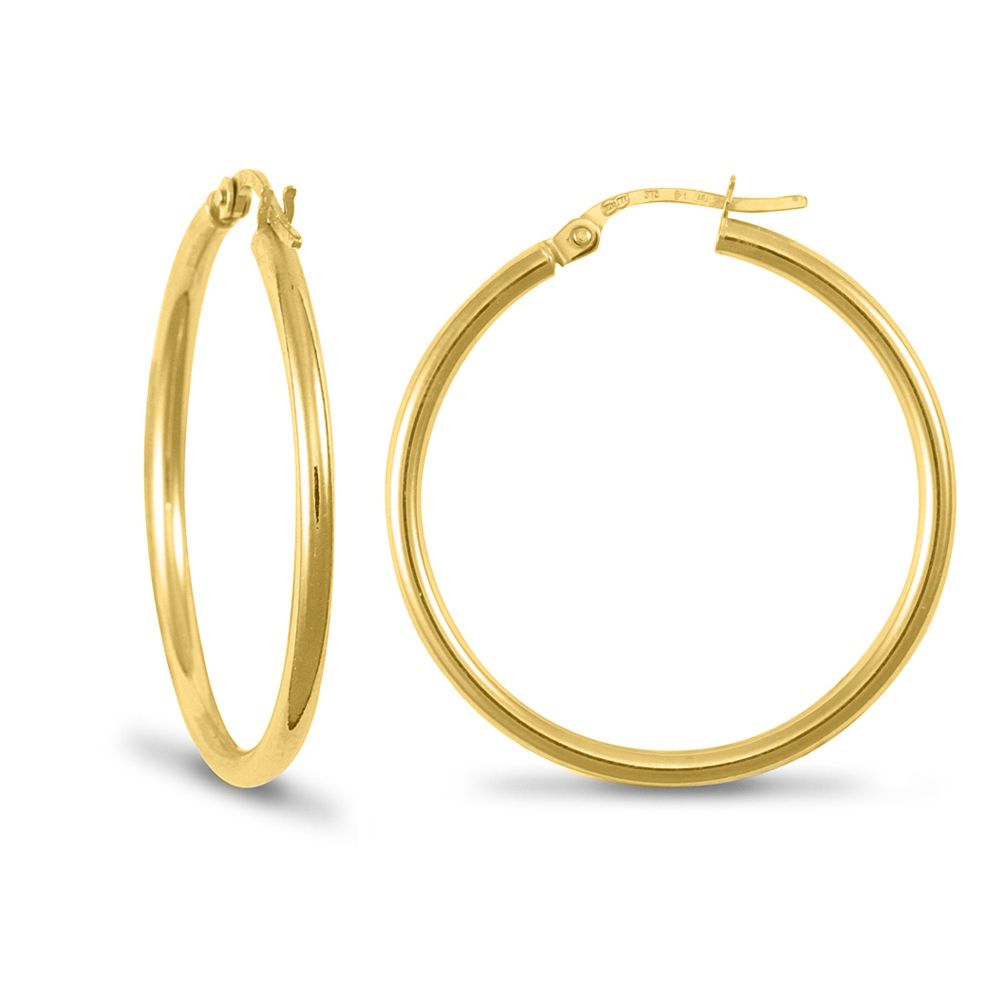 Gold-plated Sterling Silver  Polished Hoop Earrings 2mm 30mm - AER009D-GP