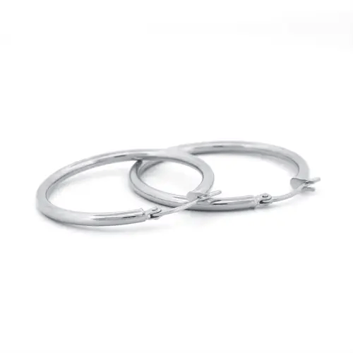 Sterling Silver  Polished Hoop Earrings 2mm 30mm - AER009D