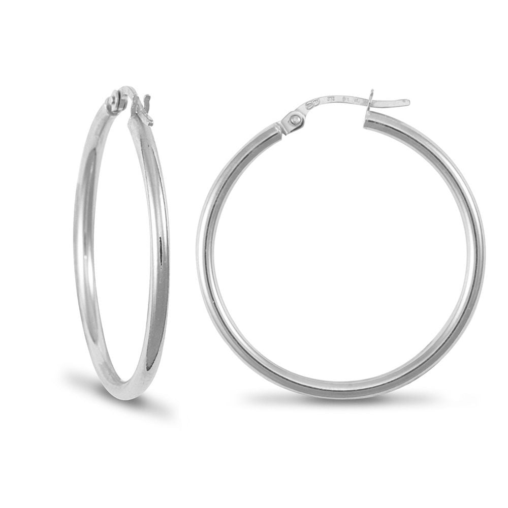 Sterling Silver  Polished Hoop Earrings 2mm 30mm - AER009D