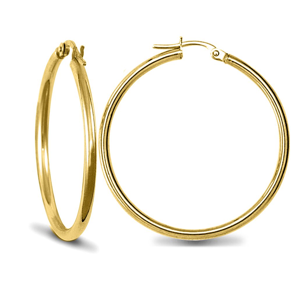 Gold-plated Sterling Silver  Polished Hoop Earrings 2mm 35mm - AER009E-GP