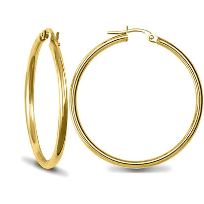 Gold-plated Sterling Silver  Polished Hoop Earrings 2mm 35mm - AER009E-GP