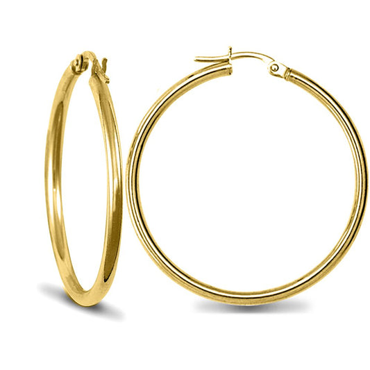 Gold-plated Sterling Silver  Polished Hoop Earrings 2mm 35mm - AER009E-GP