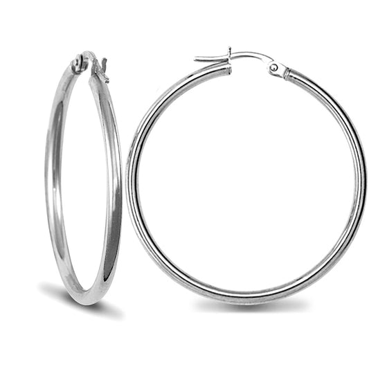 Sterling Silver  Polished Hoop Earrings - 2mm - 3.5cm - AER009E