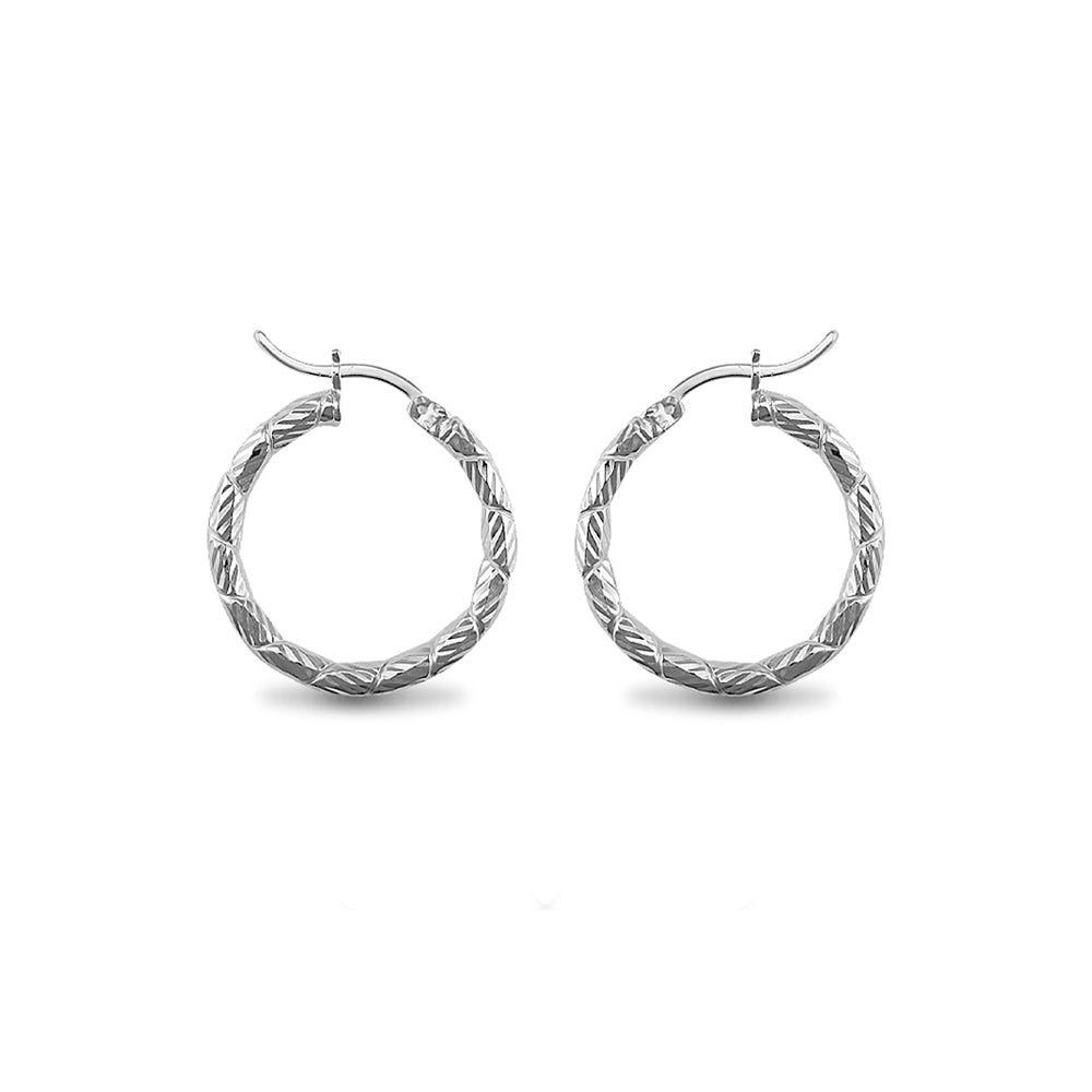 Sterling Silver  Engraved Twist Hoop Earrings - 3mm - 2.5cm - AER010A