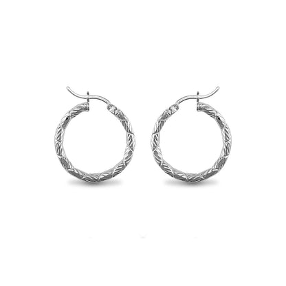 Sterling Silver  Engraved Twist Hoop Earrings - 3mm - 2.5cm - AER010A